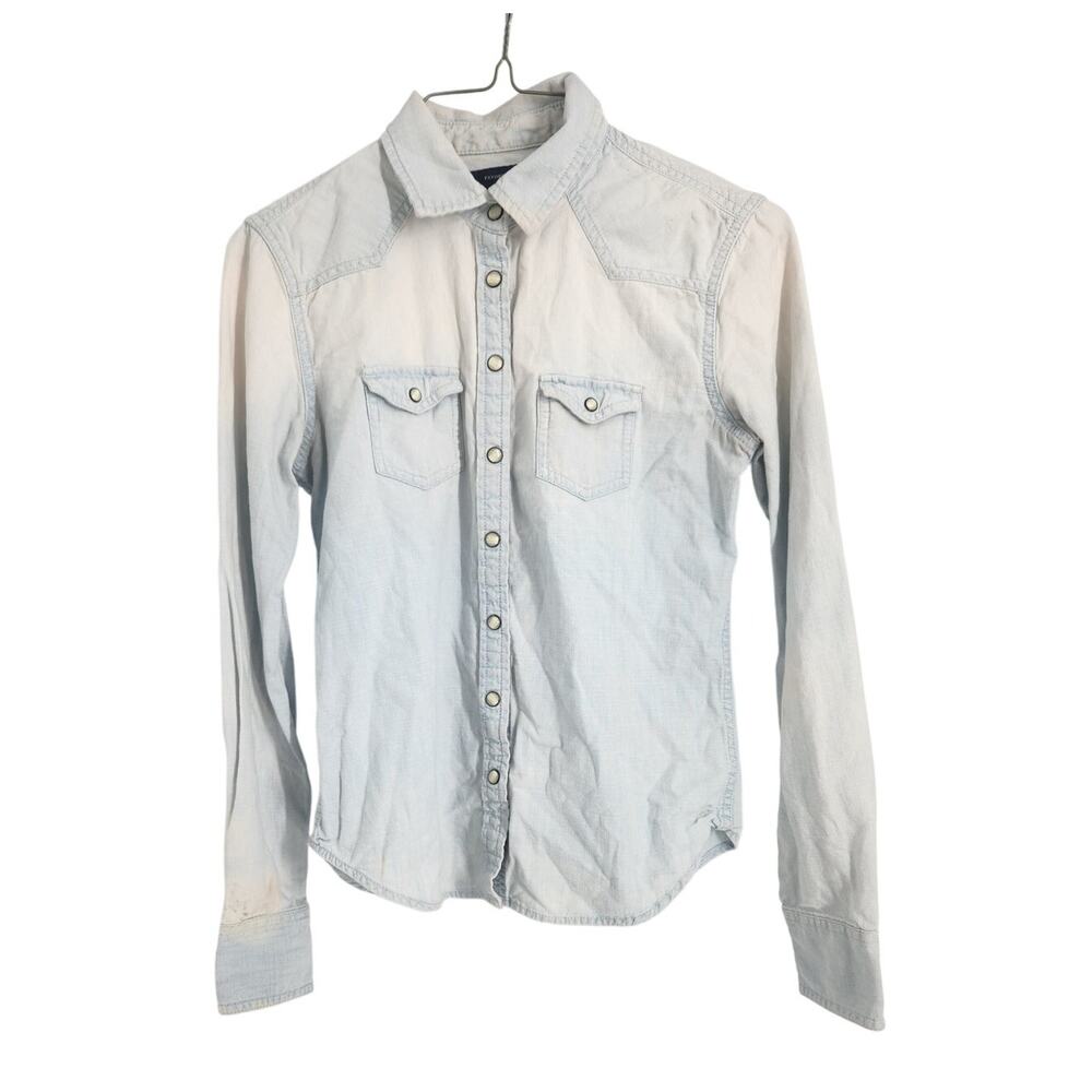 American Eagle Blue Jean Button Down Long Sleeve Top Womens Size Extra Small XS